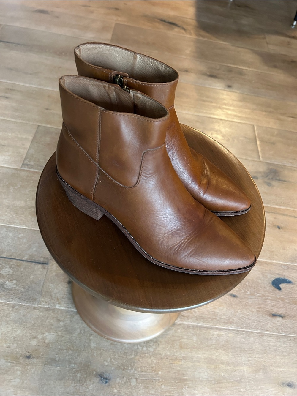 Madewell Cognac Leather Ankle Booties with Side Zip